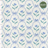 Elegant Bow and Flower Art Deco Style Patterned Digital Printed Fabric